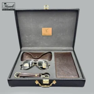 ست چرم مردانه - کیف پولی و عینک و جاکلیدی