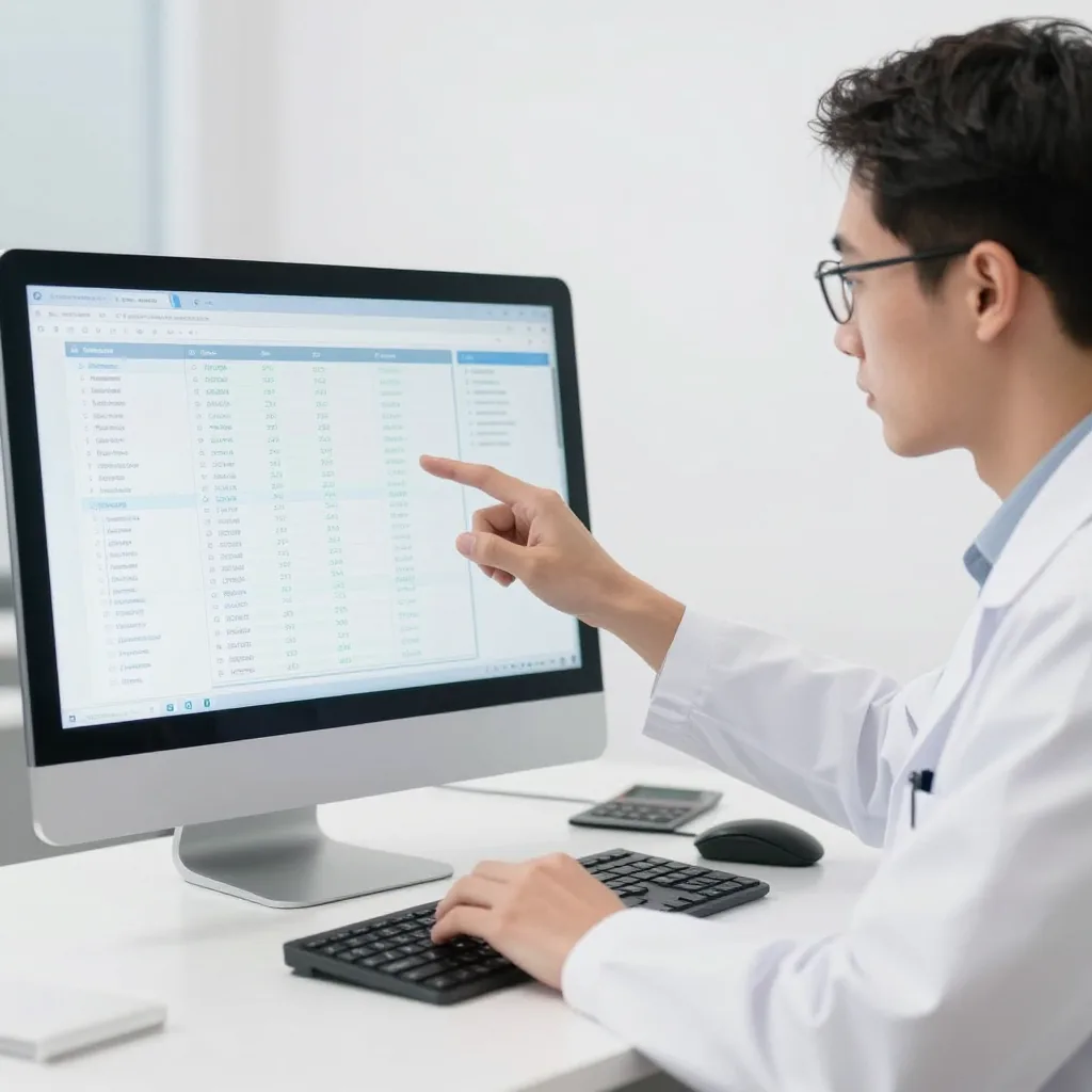 A researcher analyzing data on a computer screen, demonstrating objectivity