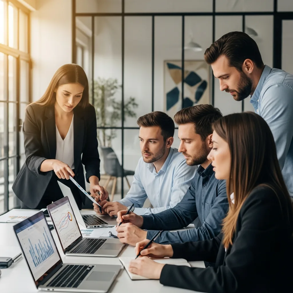 Business team conducting feasibility study and market research analysis