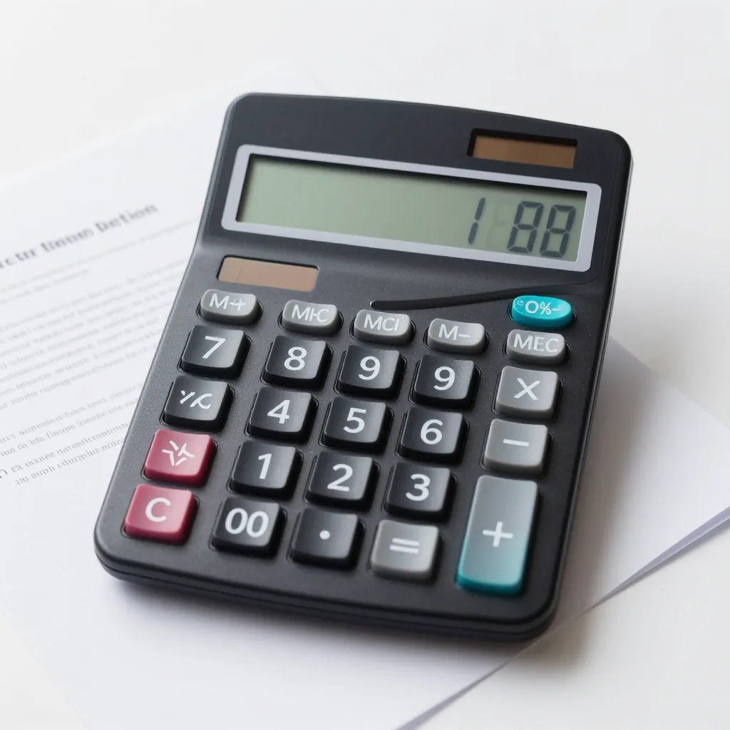 Close up of a calculator and calculator papers with financial calculations