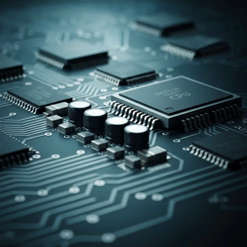 Detailed diagram of a computer CPU showing cores cache and silicon wafer architecture
