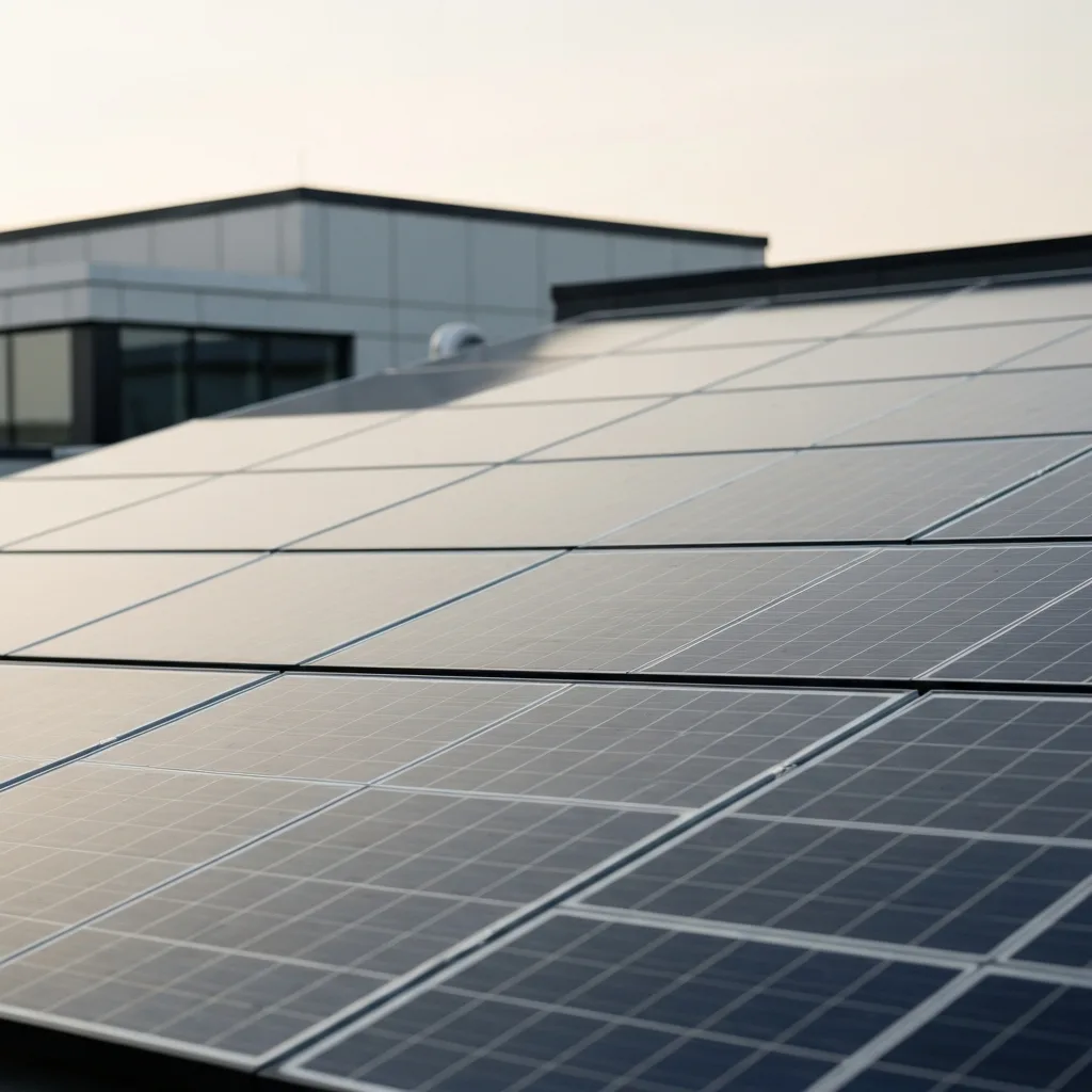 Solar panels on a rooftop, generating clean energy